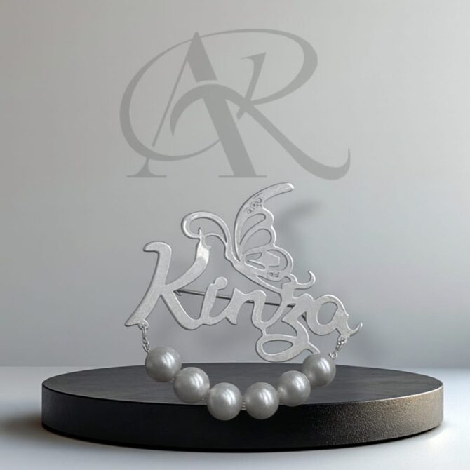 Arabic name Brooch with Butterfly & Pearls. - Image 3