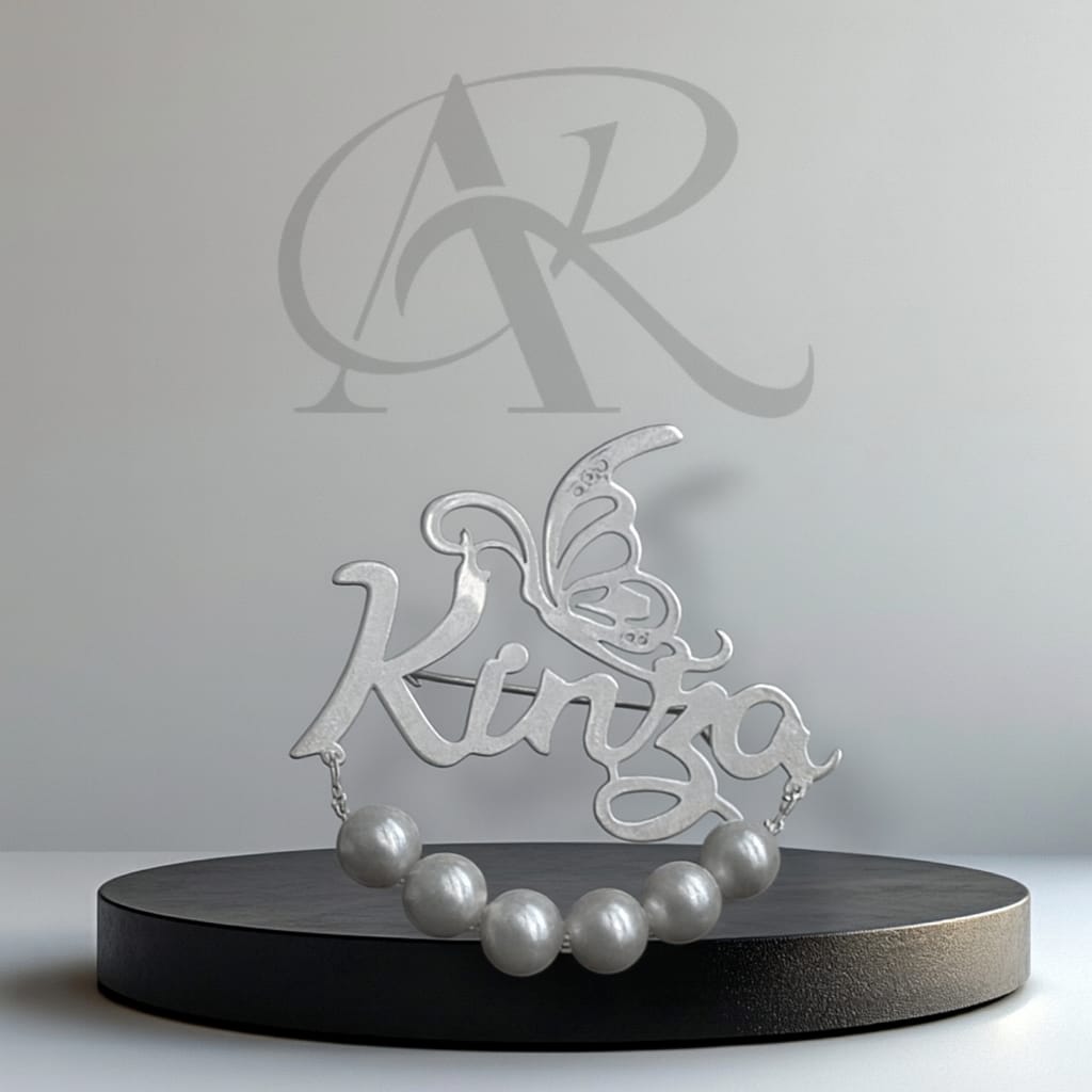 Arabic name Brooch with Butterfly & Pearls. - Image 3